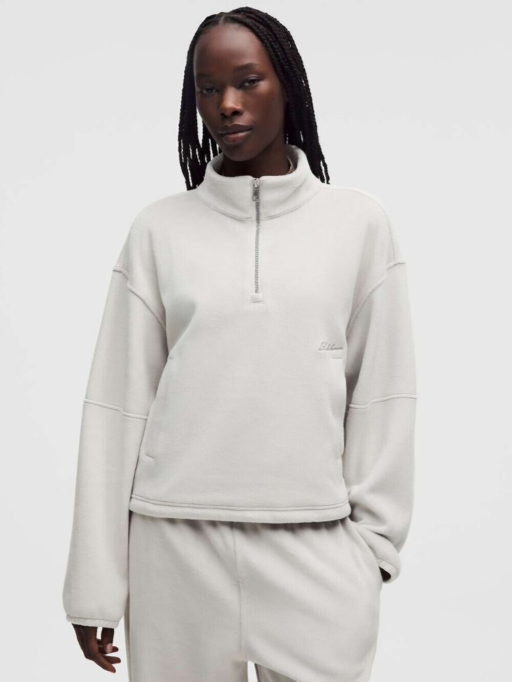 NWT Lululemon Plush Velour Oversized Half Zip Dove Grey DVGY Size Large Women's
